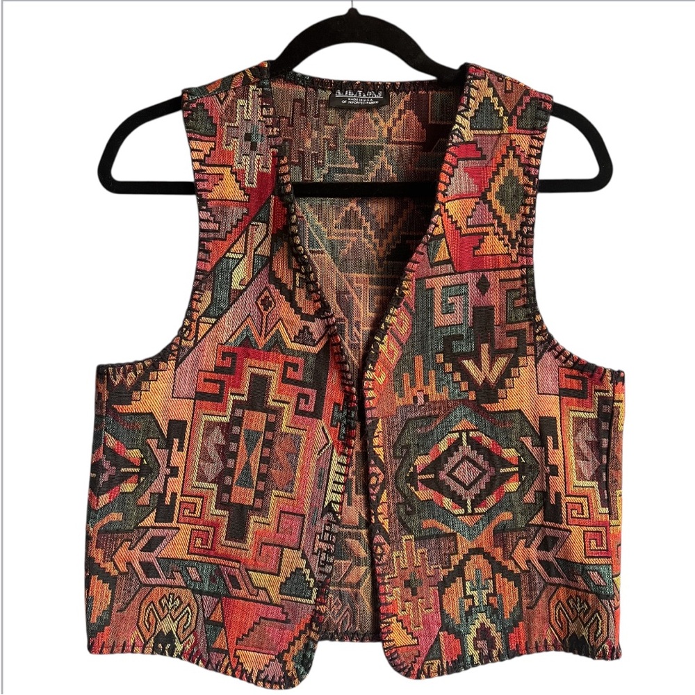 Vintage Ambitions Womens Vest Sz Large Aztec Tapestry Southwestern 90s Western
